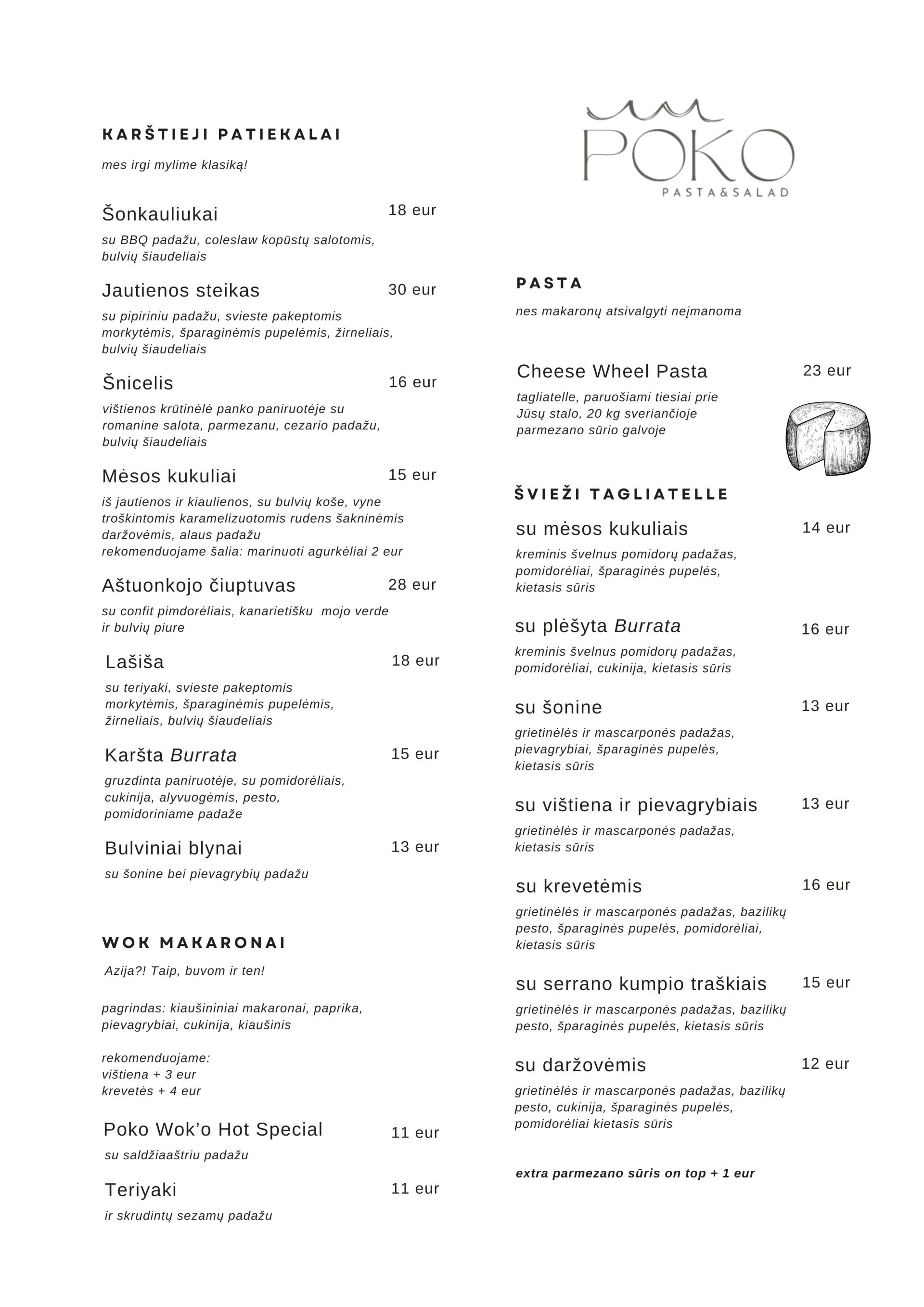 POKO Menu