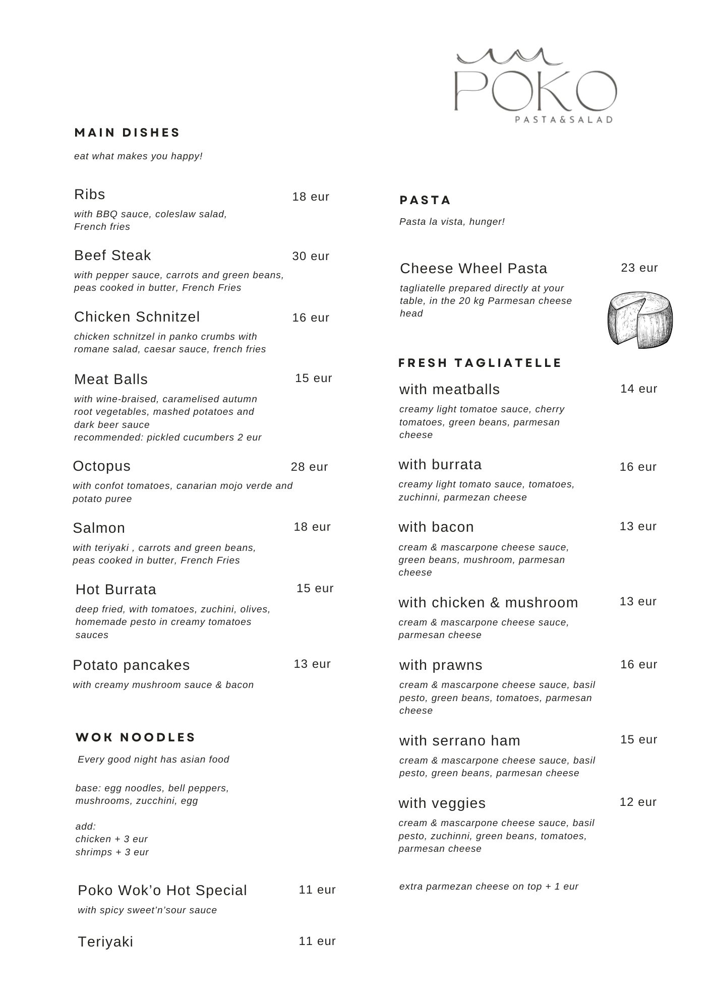 POKO Menu