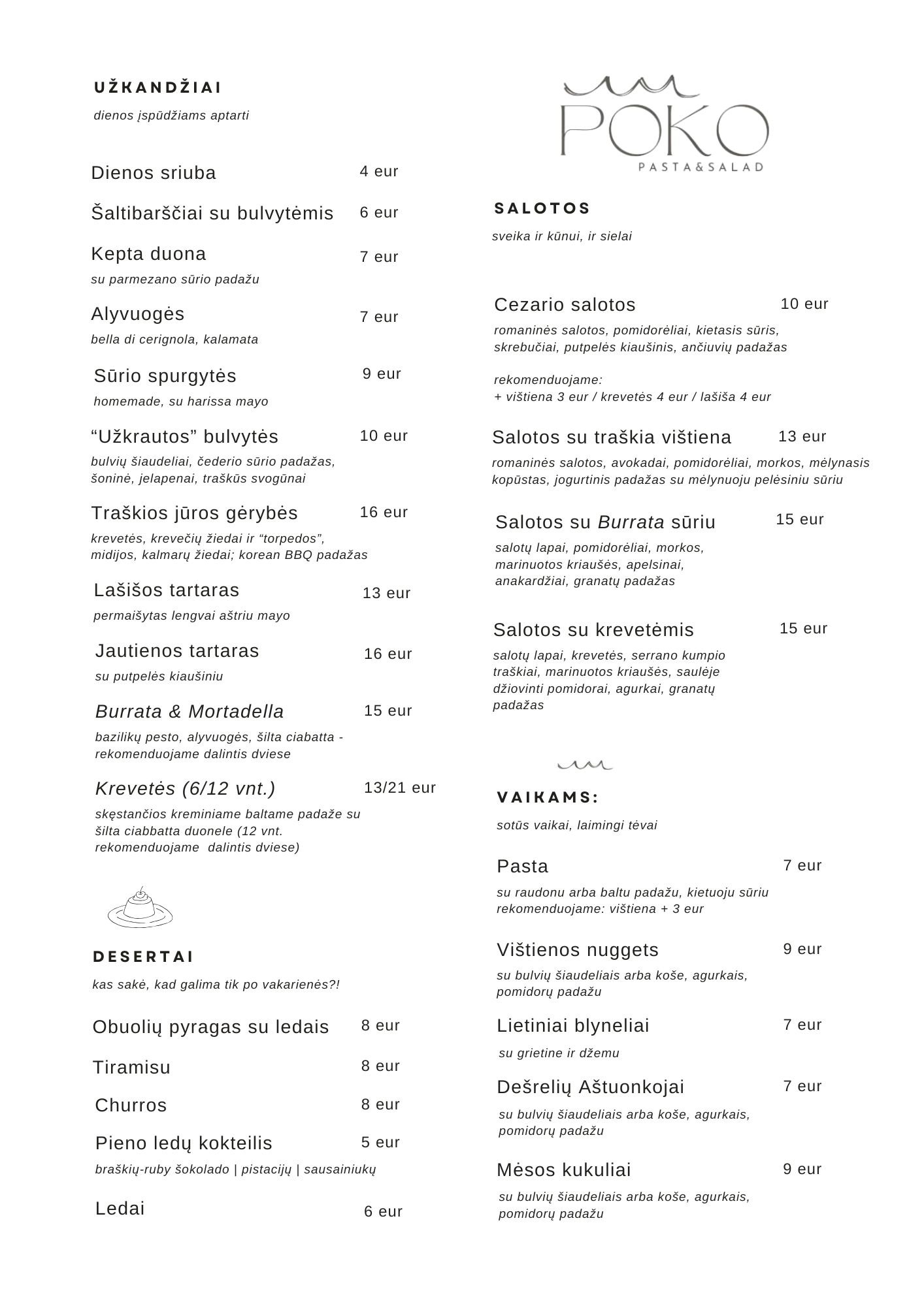 POKO Menu